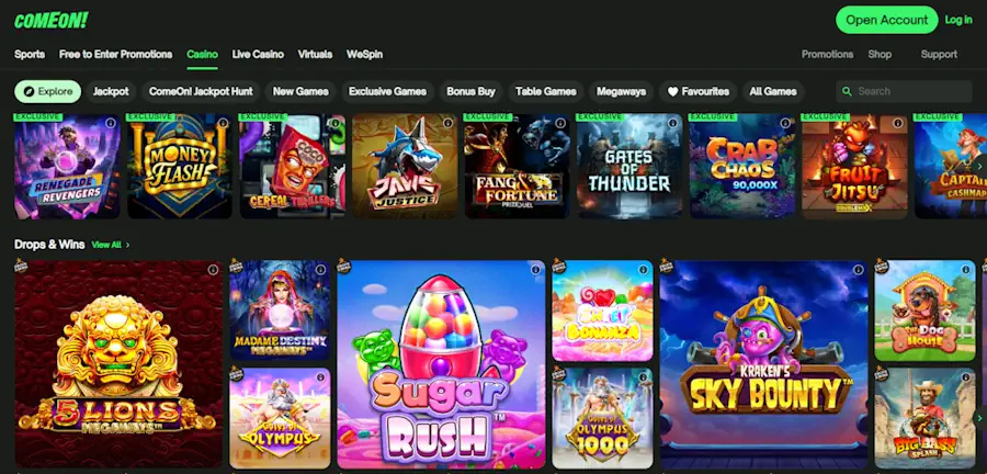 ComeOn Casino Velkomstbonus Screenshot